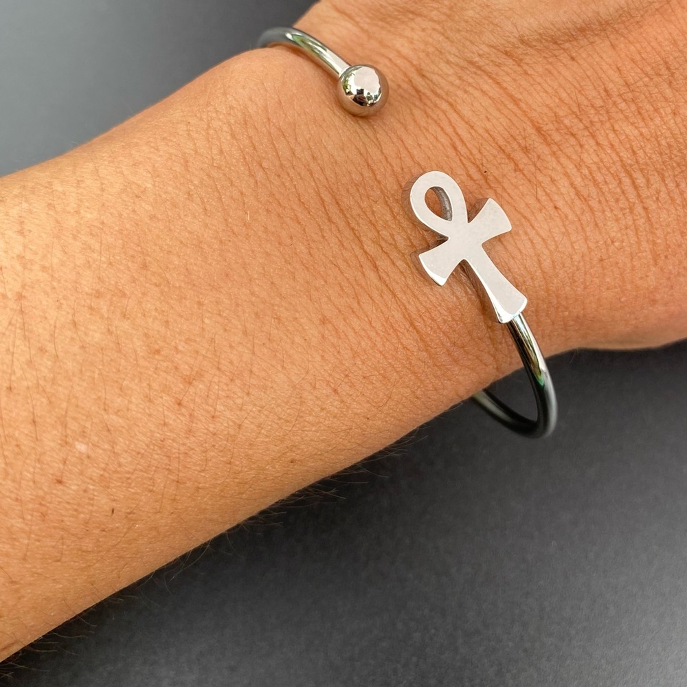 Cross Egyptian Ankh Cuff Bracelet Stainless Steel /Brazalete Cruz Egipcia Acero